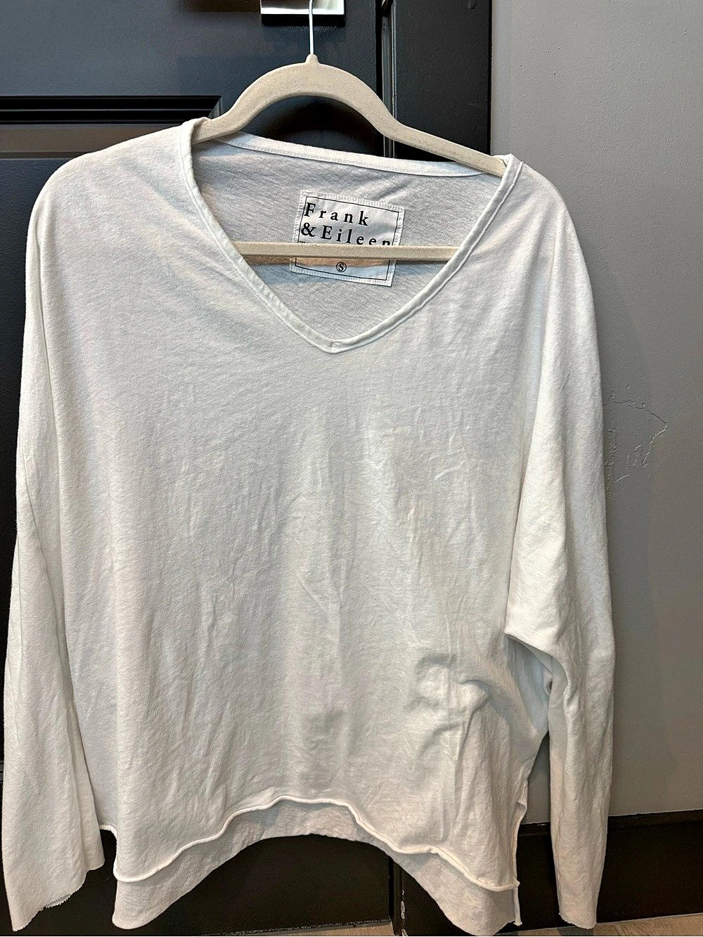 Frank & Eileen Tee Lab Deep V Long Sleeve Tee White Small